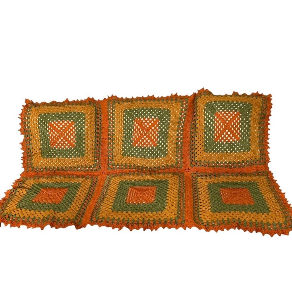 Vintage Handmade Crochet Afghan Throw Couch Back Cover Granny Square Pattern